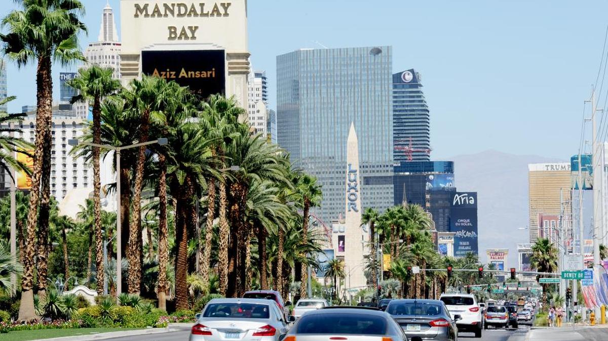 
 A daytime view of the Las Vegas strip from Mandalay Bay. 
