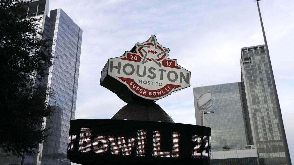 A sign in Houston counts the days to Super Bowl LI, which will be played Feb. 5 at NRG Stadium in Houston.