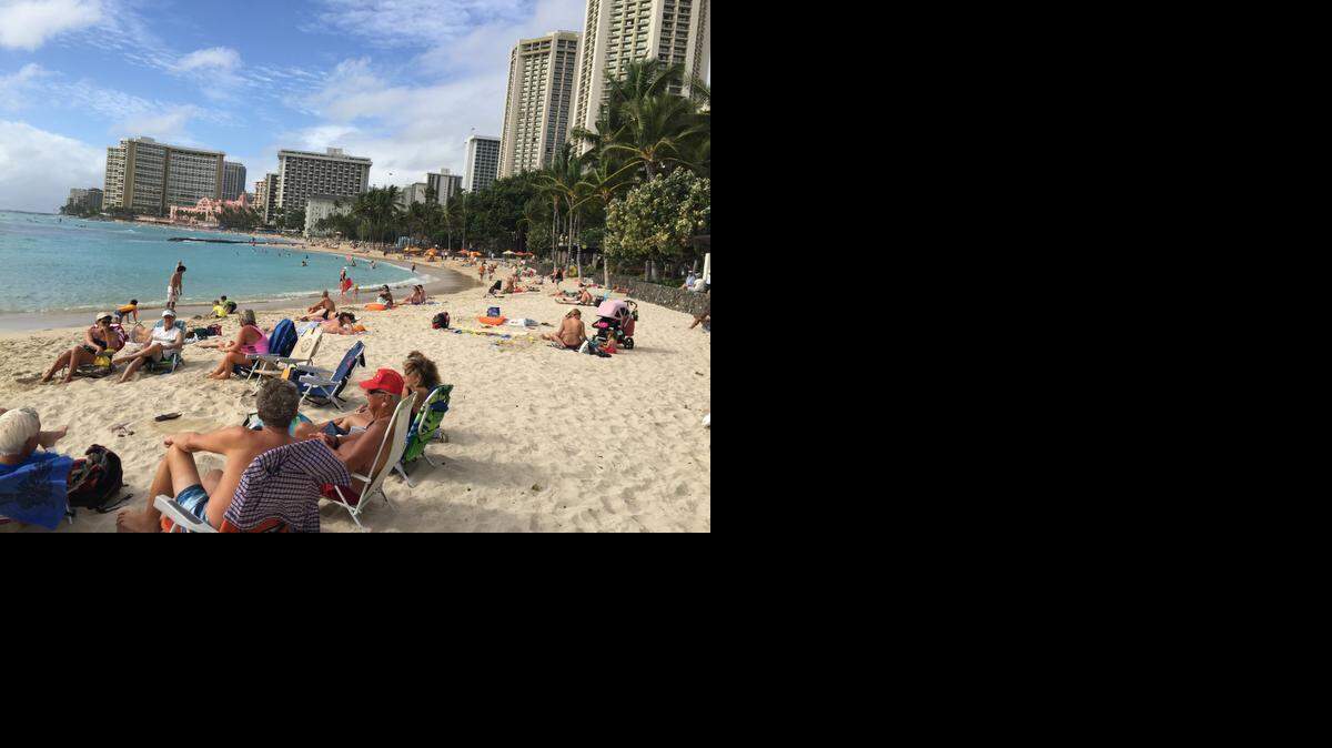 
Waikiki in Honolulu is the most famous stretch of beach on Oahu, Hawaii. 
