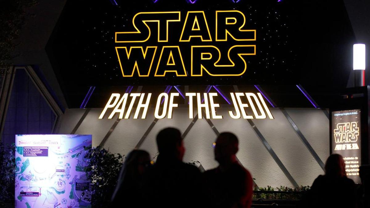 An exterior view of Star Wars Path of the Jedi, transformed from the Tomorrowland Theater for the new Star Wars Season of The Force at Disneyland.
