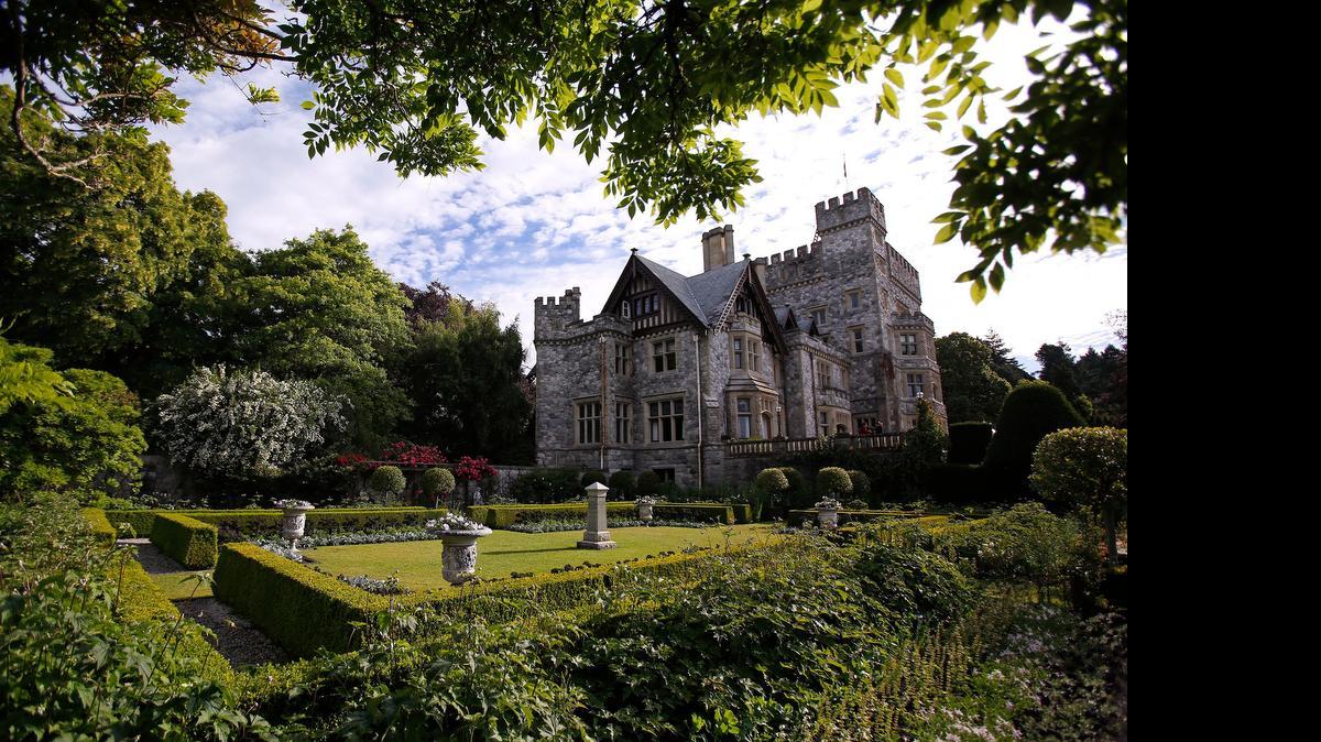 
Hatley Castle, in suburban Victoria, is an imposing building (now part of a university) that’s open to the public and surrounded by gardens. 
