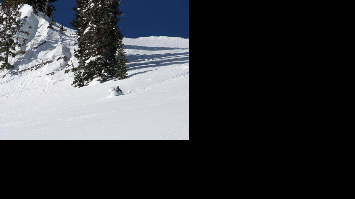An Alta skier hits powder on Baldy Shoulder.