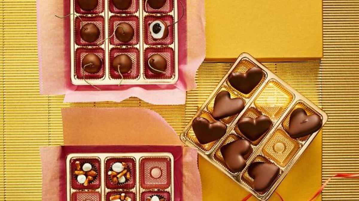 These (clockwise, from upper left) chocolate-dipped Luxardo cherries, chocolate-peppermint hearts and rocky-road bites will taste that much sweeter to your valentine if they’re made by hand.