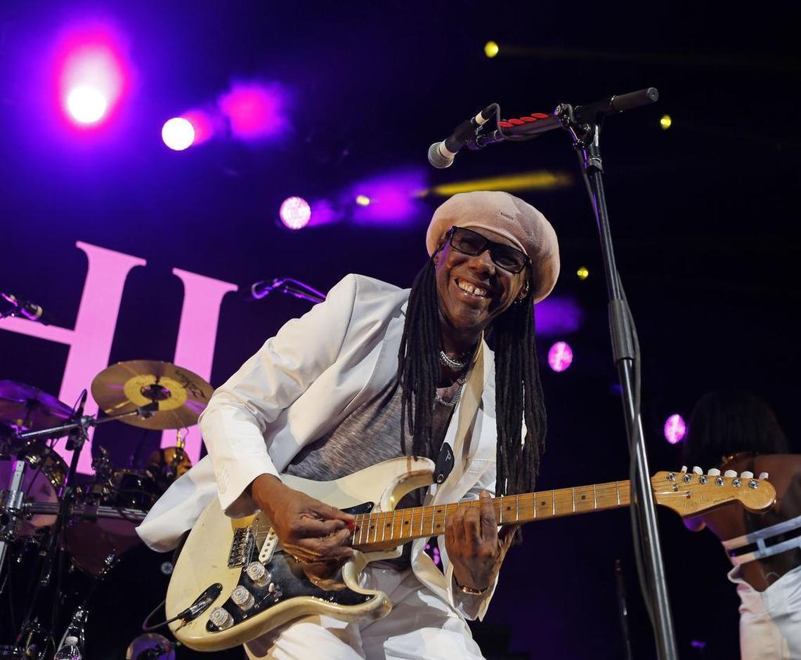 Nile Rodgers playing guitar for Chic at American Airlines Center in Dallas