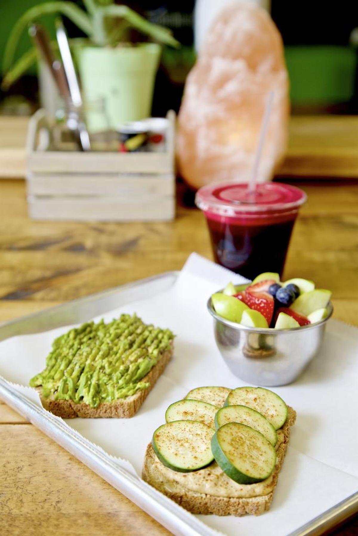 “Smash Toast,” made with avocado, humus, cucumbers with cayenne pepper, is a new menu specialty at Juice Lab in Denton