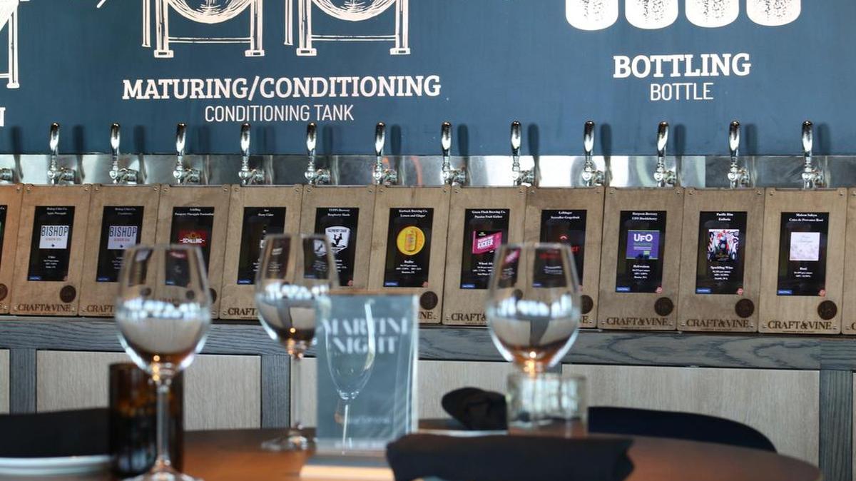 Craft & Vine Taproom and Eatery in Roanoke has a large section of pour stations.
