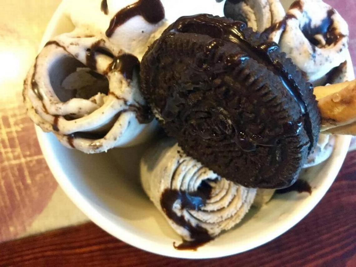 Oreos-and-cream rolled ice cream at Orchid City in Arlington.
