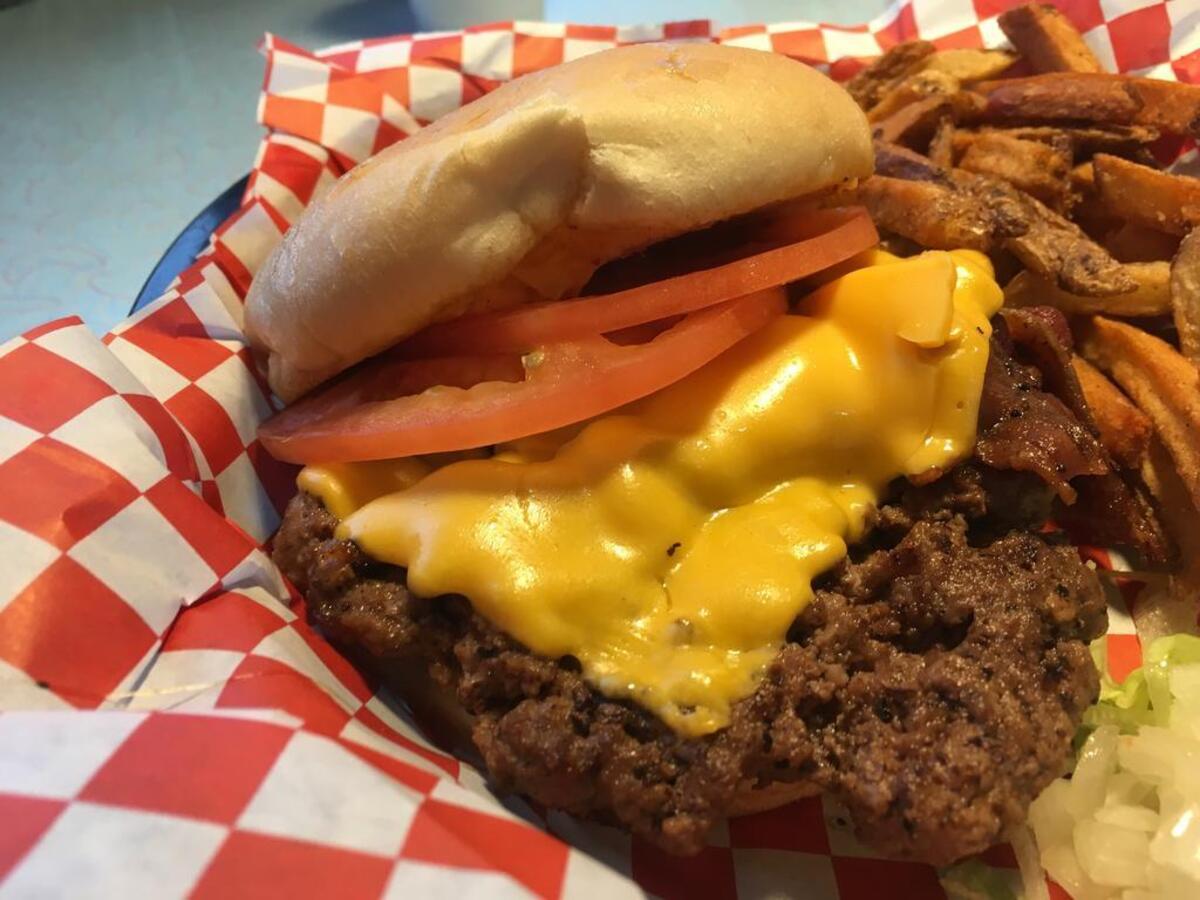 BIG Bacon Cheeseburger from Nicky D’s, which really knows how to melt cheese