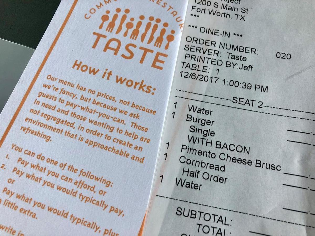The ticket is blank, and you fill in the price you pay at Taste Community Restaurant.