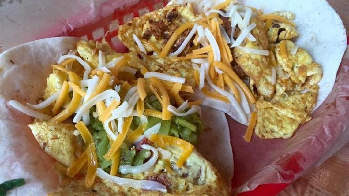Breakfast tacos at the Arlington location of Austin-based Torchy’s Tacos.