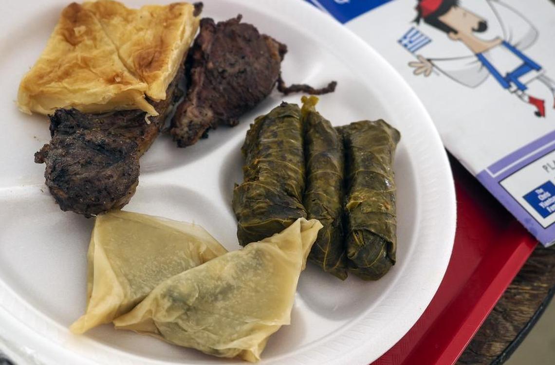 A sample platter of Greek favorites at a Mid-Cities Greek FoodFest.
