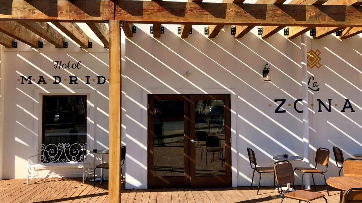 This is just a portion of the patio at La Zona on Magnolia, which includes a pizza and small-plates restaurant named Hotel Madrid and a small coffee bar/dessert shop called Saint Sofia.