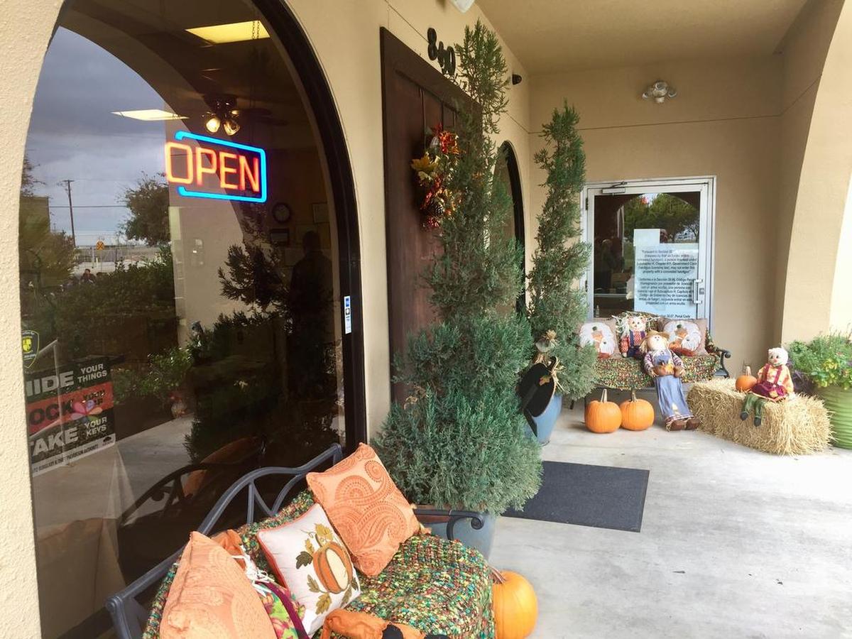 The front door to Cardona Foods Cafe is always decorated for the holidays.
