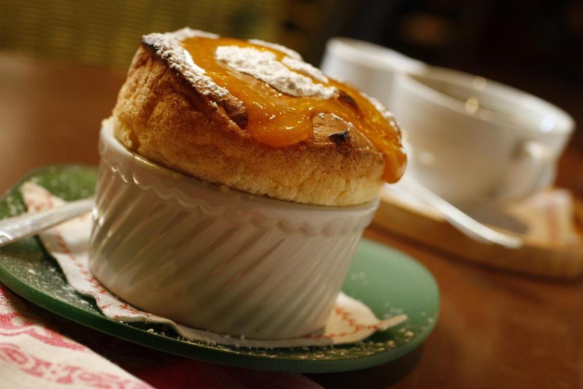 An apricot soufflé at Rise in Dallas.