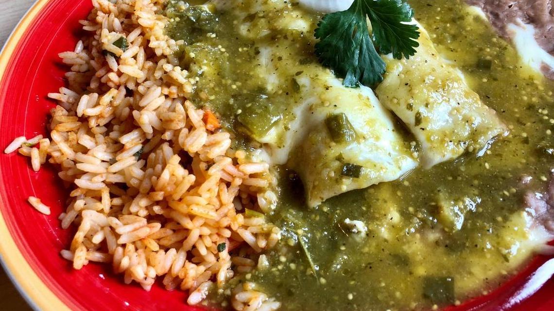 The classic green chicken enchiladas at Los Asaderos.