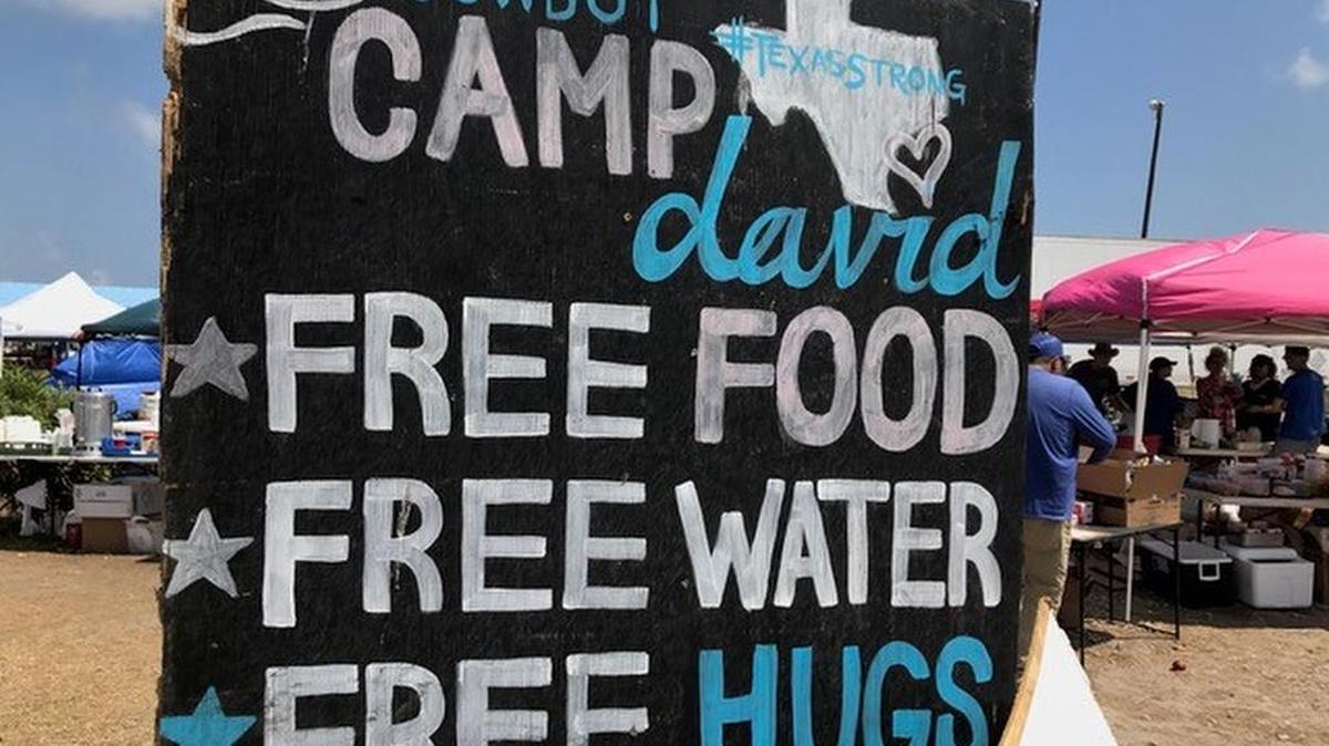 “Cowboy Camp David” in Port Aransas offered free food and hugs.