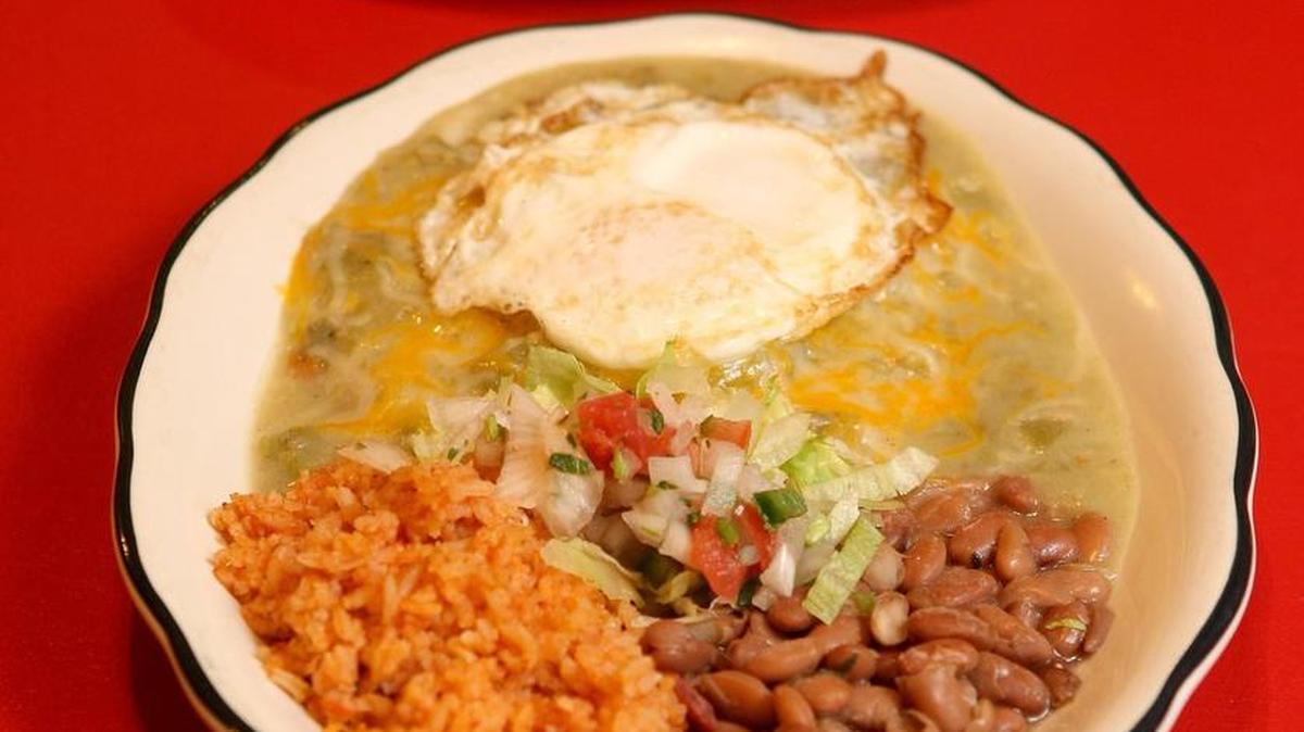 The New Mexico flat enchilada with egg on top at La Choza Mexican Grill near Lakeside.