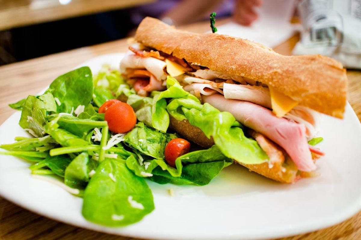 The Downtown Club at Black Rooster Cafe in downtown Fort Worth has turkey, ham, cheddar, bacon, tomato, lettuce and mayo.