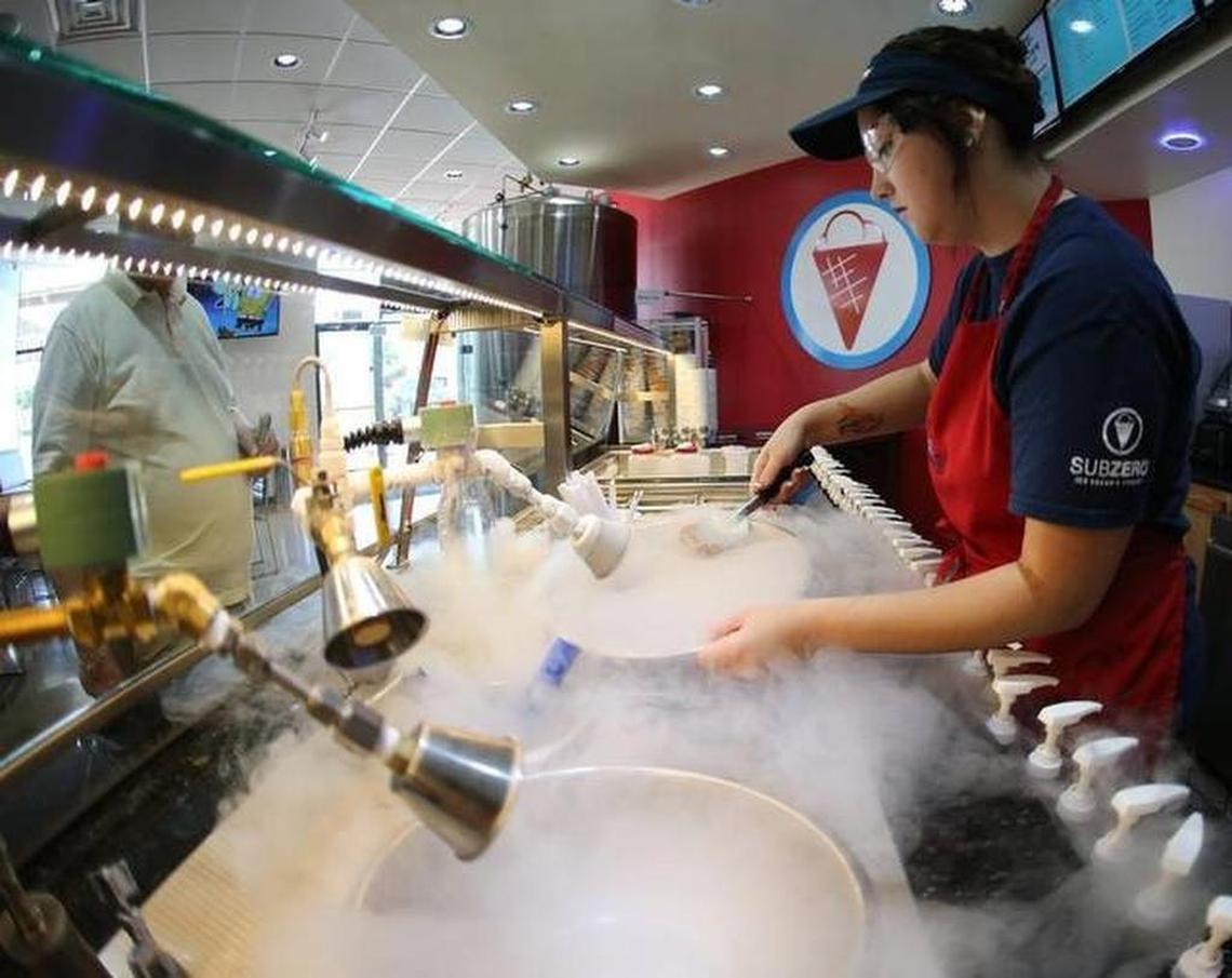 At Sub Zero Ice Cream & Yogurt in Hurst, customers choose the ingredients (or a pre-designed “sensation”), which are then mixed together and frozen with liquid nitrogen.