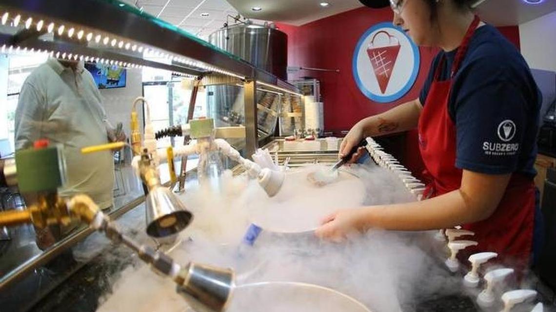 At Sub Zero Ice Cream & Yogurt in Hurst, customers choose the ingredients (or a pre-designed “sensation”), which are then mixed together and frozen with liquid nitrogen.