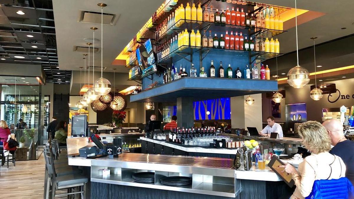 The colorful interior of Twigs Bistro and Martini Bar