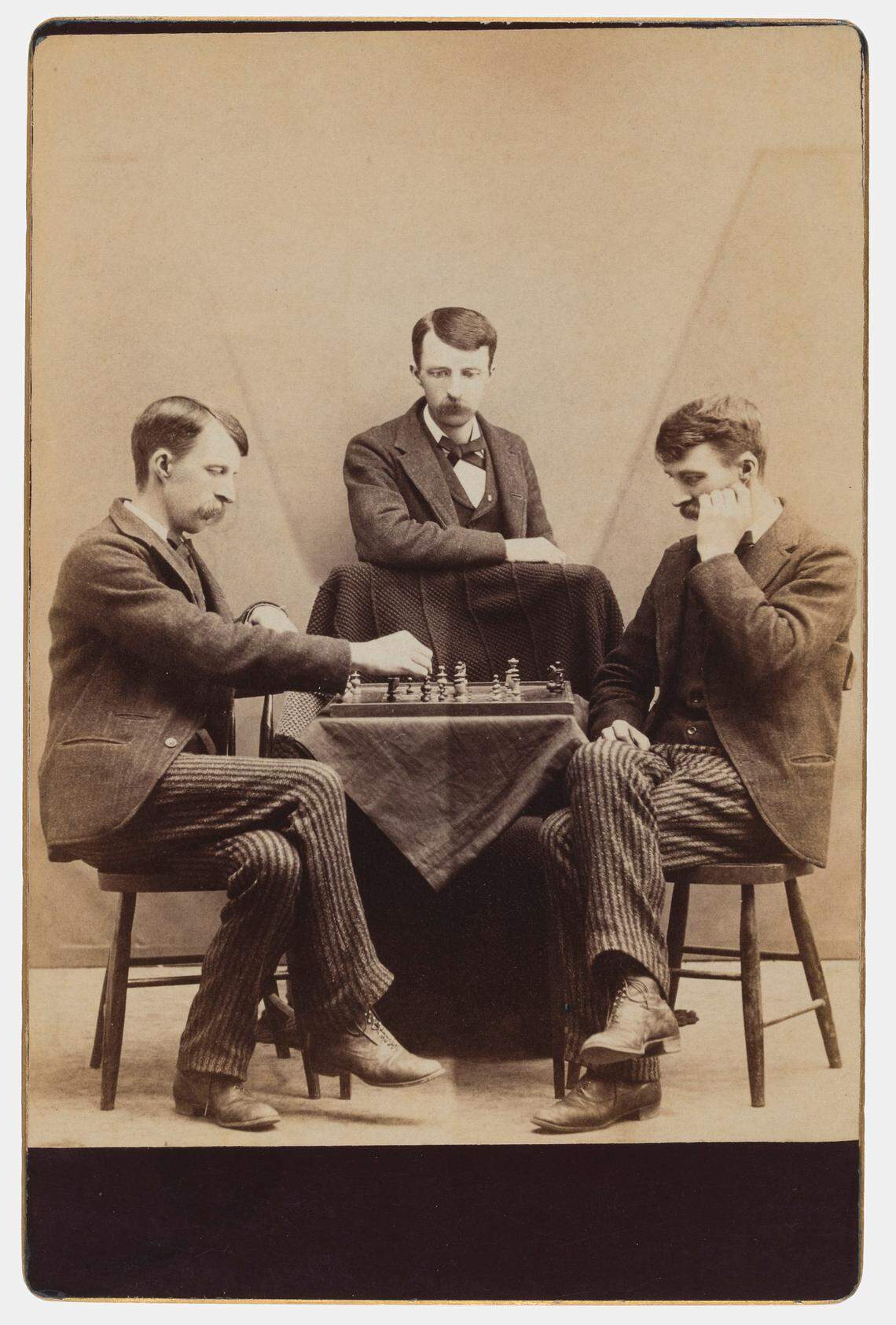 Unknown photographer, “Chess against myself,” 1880s, albumen silver print.