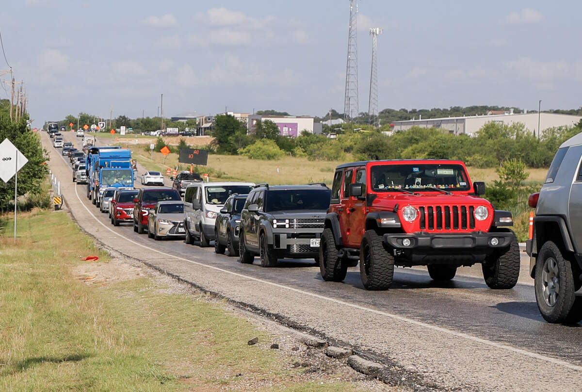Traffic backs up on FM 407 in Argyle, on June 8, 2026. TxDOT plans to widen the road from west of Justin to FM 1830, near Lantana.