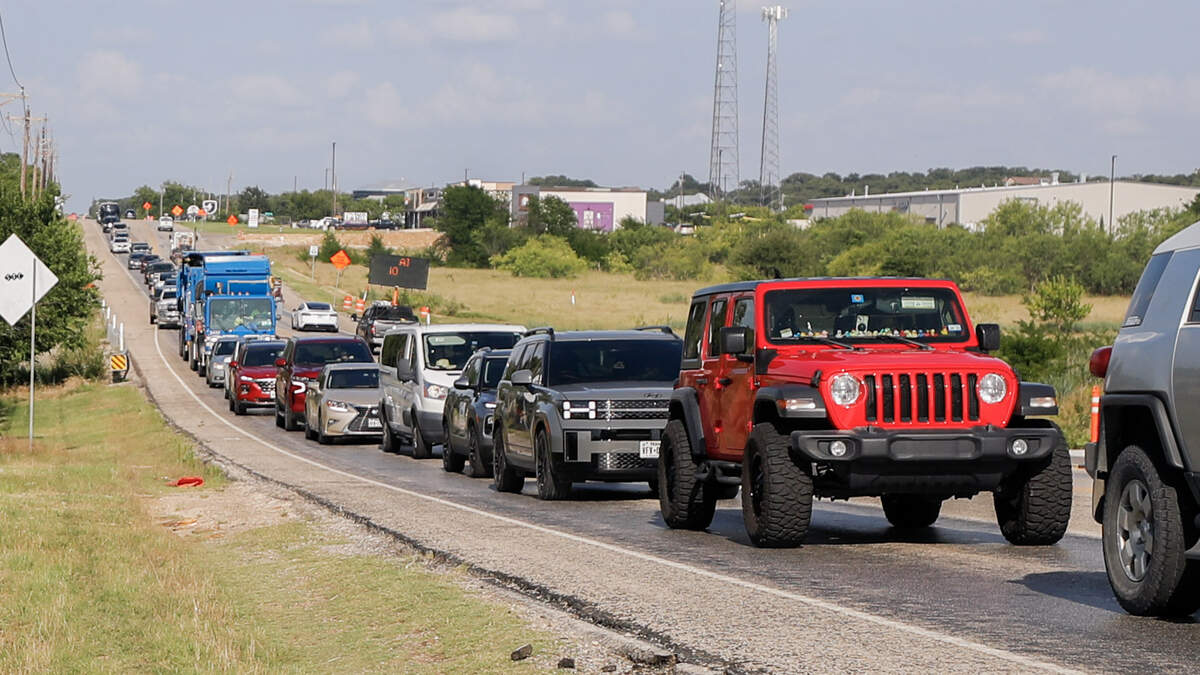 Traffic piles up on FM 407 in Argyle, Texas, on June 8, 2026.