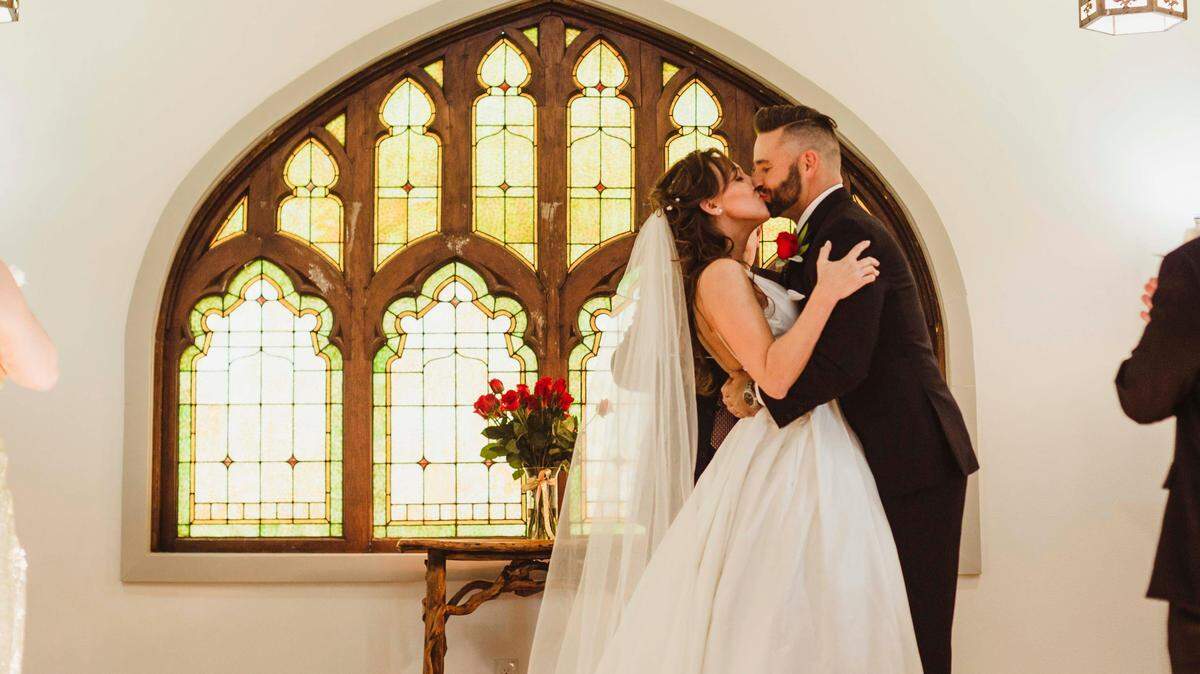 Dana Mahan and Steve Bearden wed at the Oak Knoll Ranch in Springtown on September 9, 2017. The bride wore a silk Dupioni wedding dress by Paloma Blanca.
