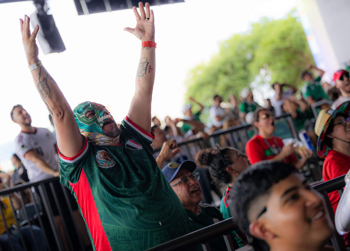 Rijaderto Gonzalez celebrates a goal during the FIFA Fan Festival on Thursday, June 11, 2026, at Fair Park in Dallas. Mexico attempted 16 total shots against South Africa in a 2-0 victory.