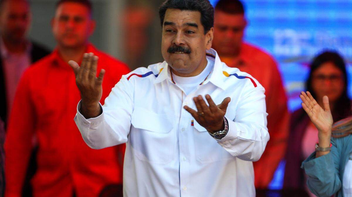 El presidente de Venezuela, Nicolás Maduro, pronuncia un discurso durante una manifestación en apoyo de su Gobierno en Caracas (Venezuela).