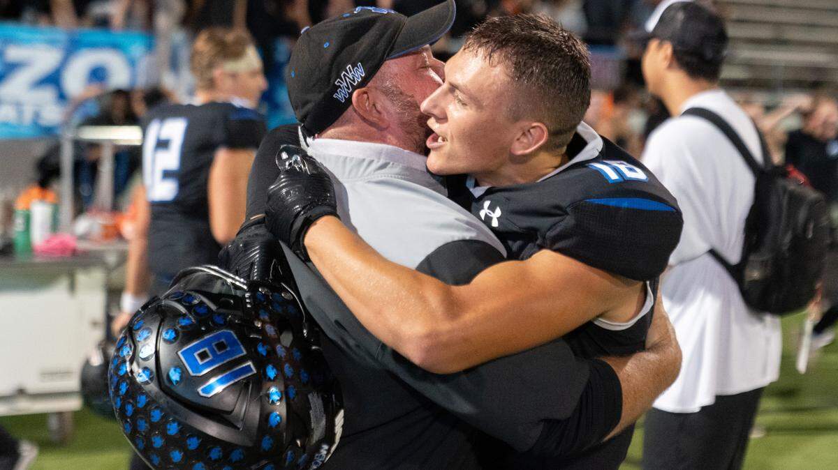 Trophy Club Nelson celebrates after a program defining win against Southlake Carroll at Northwest ISD Stadium on Friday, Oct. 27, 2023.
