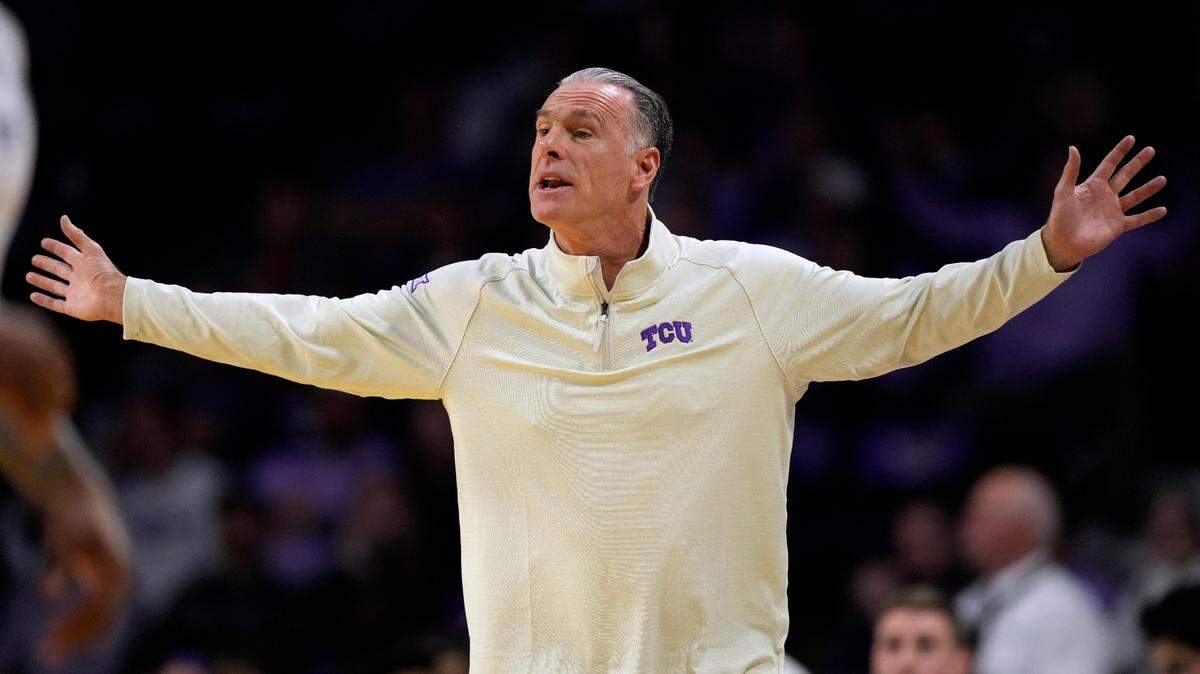 TCU head coach Jamie Dixon reacts to a call during Tuesday’s game at Kansas State.