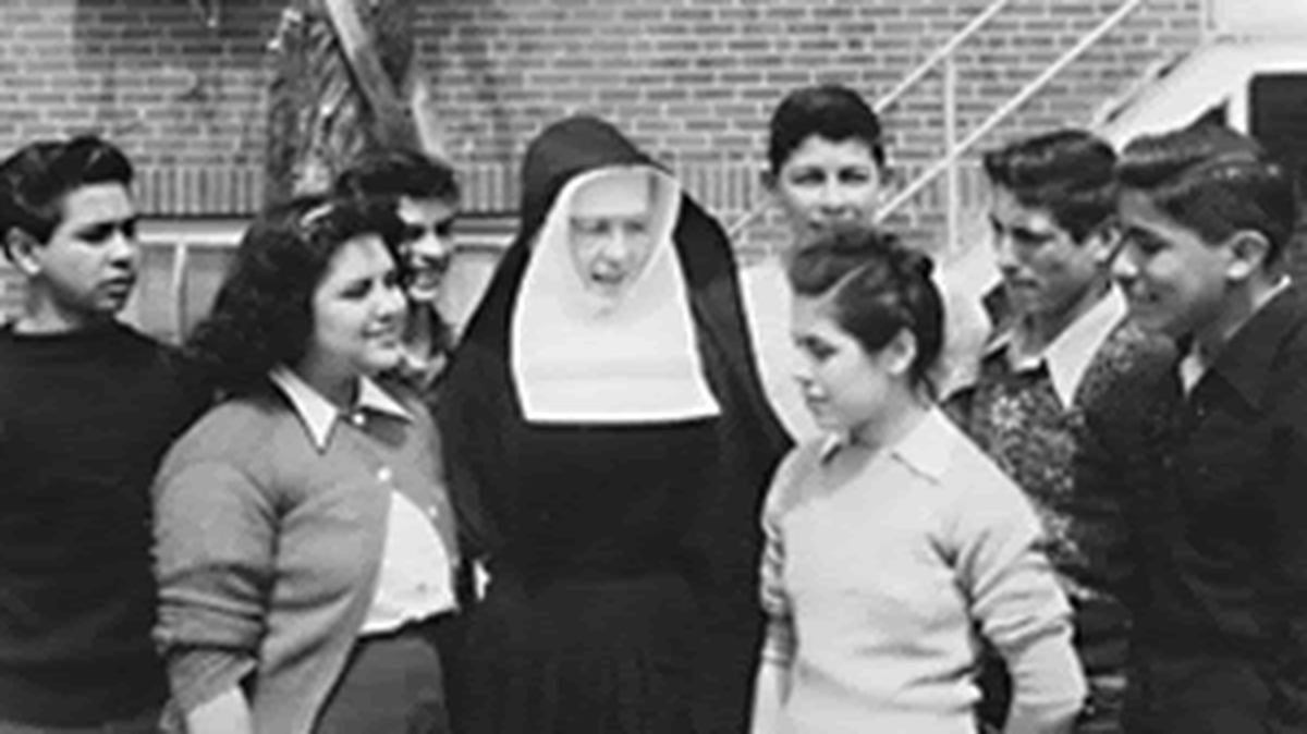 Sister Lawrencia, teacher/principal of San José Mission School, had a passion for helping her Mexican students. She is shown in this 1946 school photo with, from left, Michael Medrano, Alice Berber, Mario Trujillo (partially hidden), Margarito Padilla Jr., Raquel Trujillo (face turned), Angelo Ayala and Daniel Trujillo.