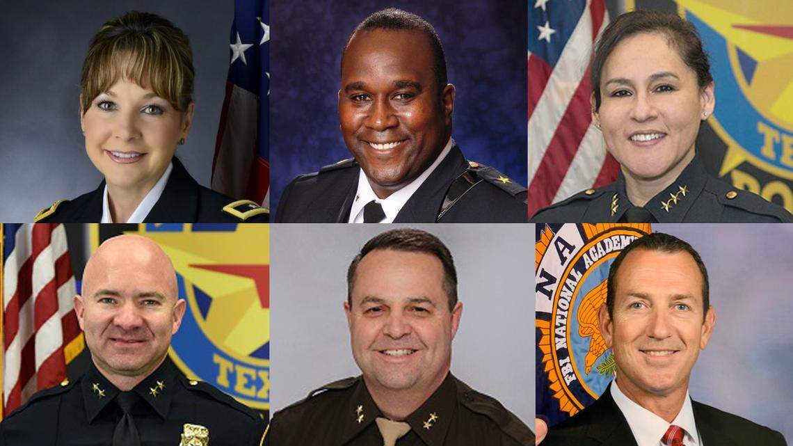 Candidates for Fort Worth police chief. From top, left: Wendy Baimbridge, Derek D. Miller and Julie Swearingin. From bottom left: Neil Noakes, Christopher C. Jones and Troy Gay.
