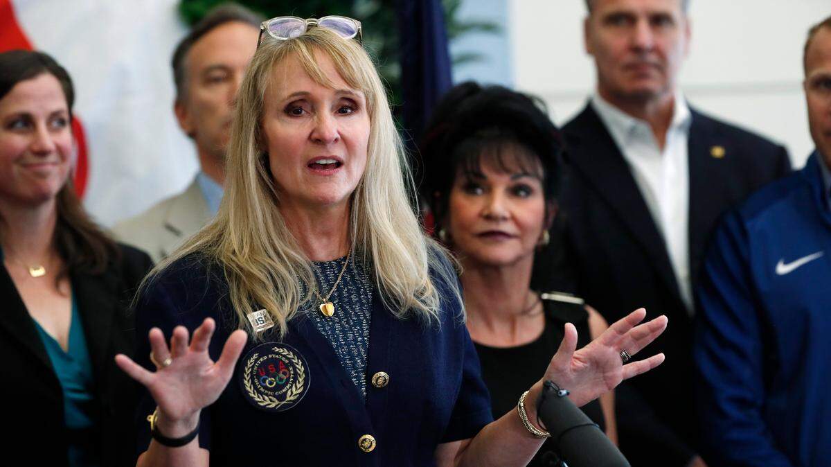 Former swimmer Nancy Hogshead-Makar, front, who won four medals in the 1984 Summer Olympics, is a founding member the Women’s Sports Policy Working Group. Her group is fighting the type of transgender legislation that could potentially affect high school athletes in Texas.