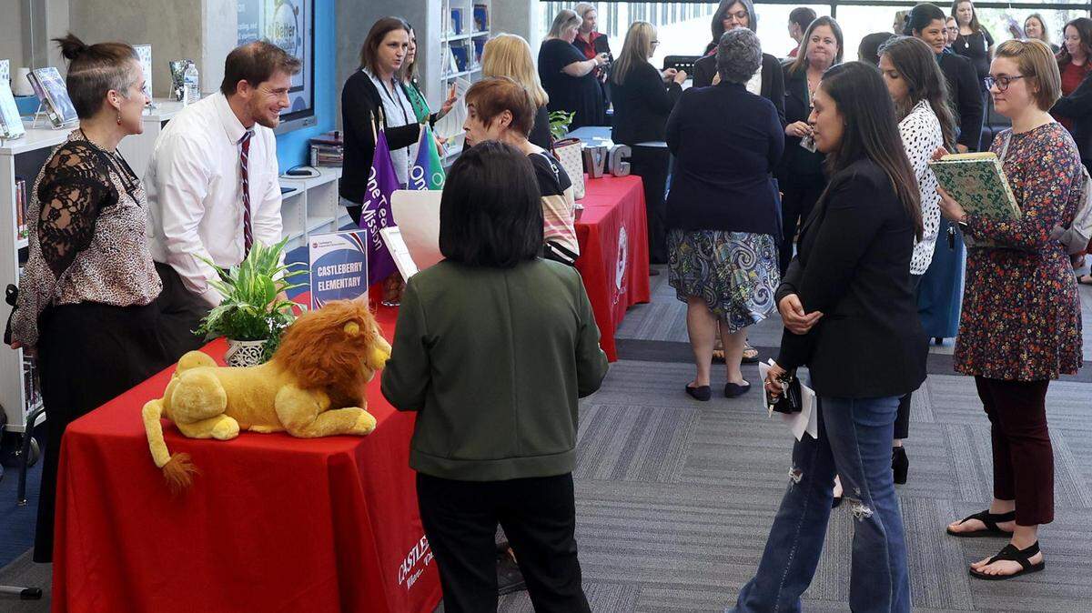 Castleberry Independent School District holds a job fair to recruit teachers for the upcoming school year on Wednesday, April 5, 2023, at Irma Marsh Middle School in Fort Worth.
