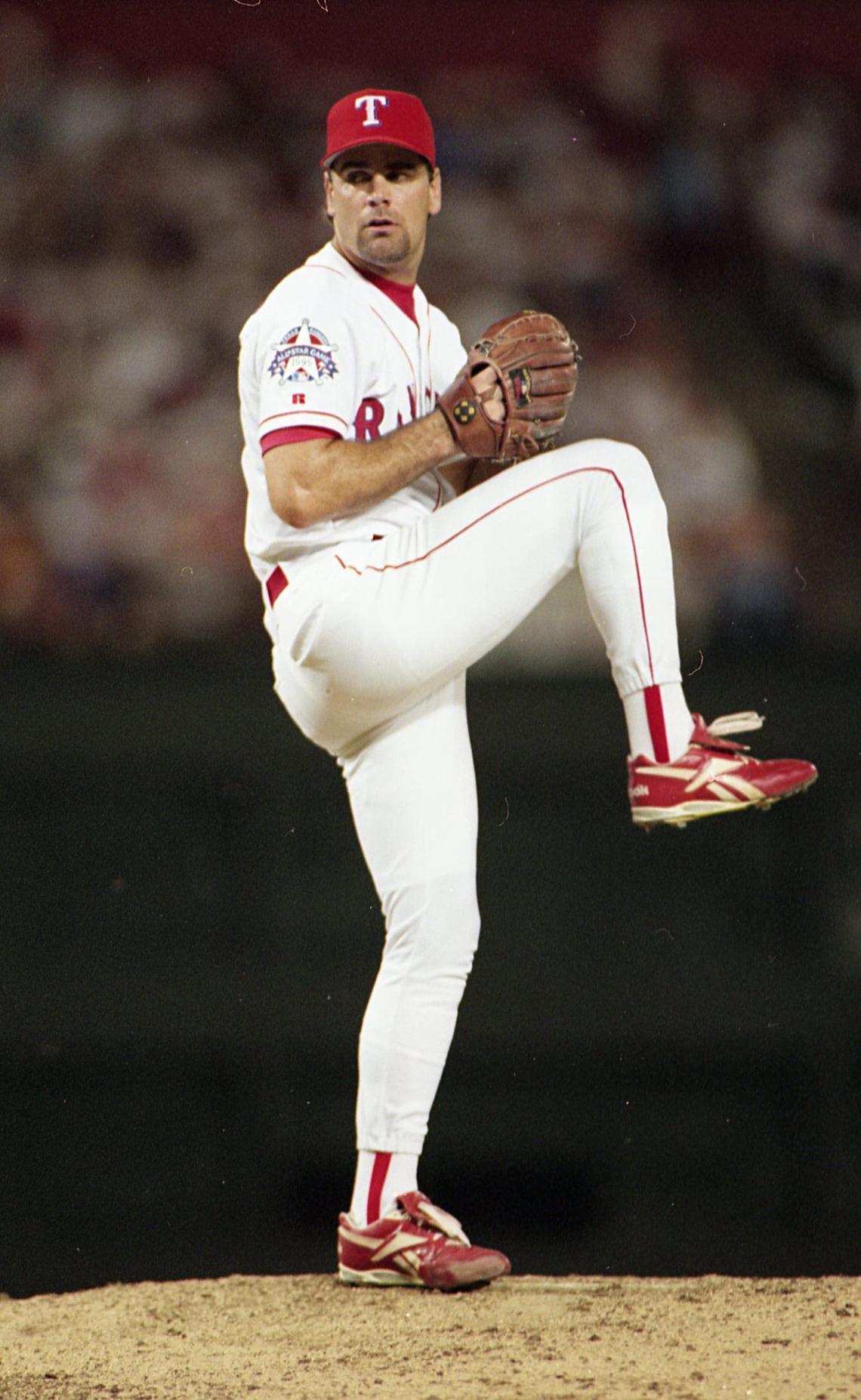 Texas Rangers pitcher Kenny Rogers throws for the American League during the MLB All Star Game at the Ball Park in Arlington in Arlington, Texas in 1995.