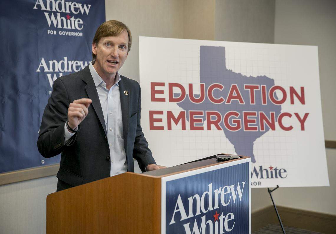  2018 Democratic gubernatorial candidate Andrew White talks about his education plan at an April 18, 2018 news conference.