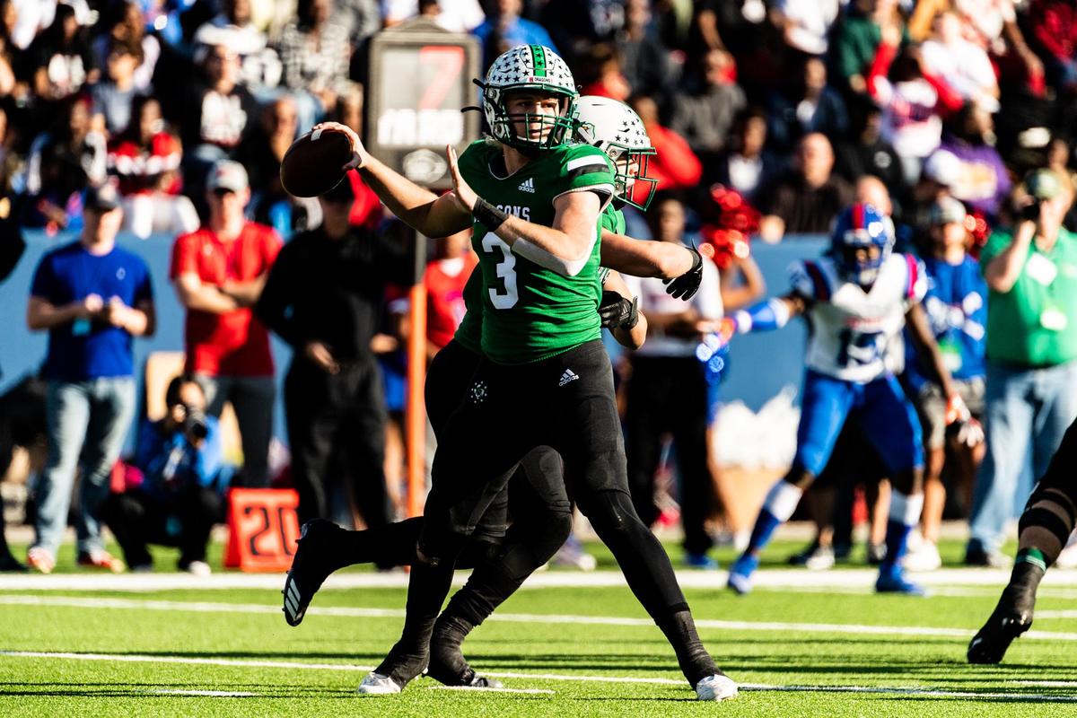 Quinn Ewers (3) prepares to pass during the 6A State Quarterfinal against Duncanville at McKinney ISD Stadium on December 7, 2019. Photo: Matt Smith (Special to the Star-Telegram).