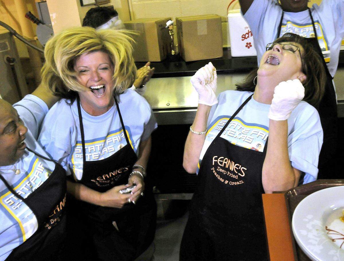 Sept. 7, 2009: Mary Myers, left, Johnna McKee and Christi Erpillo react to being selected as the Best Taste at the annual Big Tex Choice Awards for Fernie’s Deep Fried Peaches & Cream. The fifth annual Big Tex Choice Awards’ judges picked Best Taste: Fernie’s Deep Fried Peaches & Cream and Most Creative: Deep Fried Butter as this year’s state fair favorite fried foods.