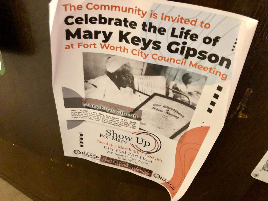 Larry O’Neal made and distributed flyers for the City Hall ceremony remembering pioneer nurse Mary Keys Gipson.
