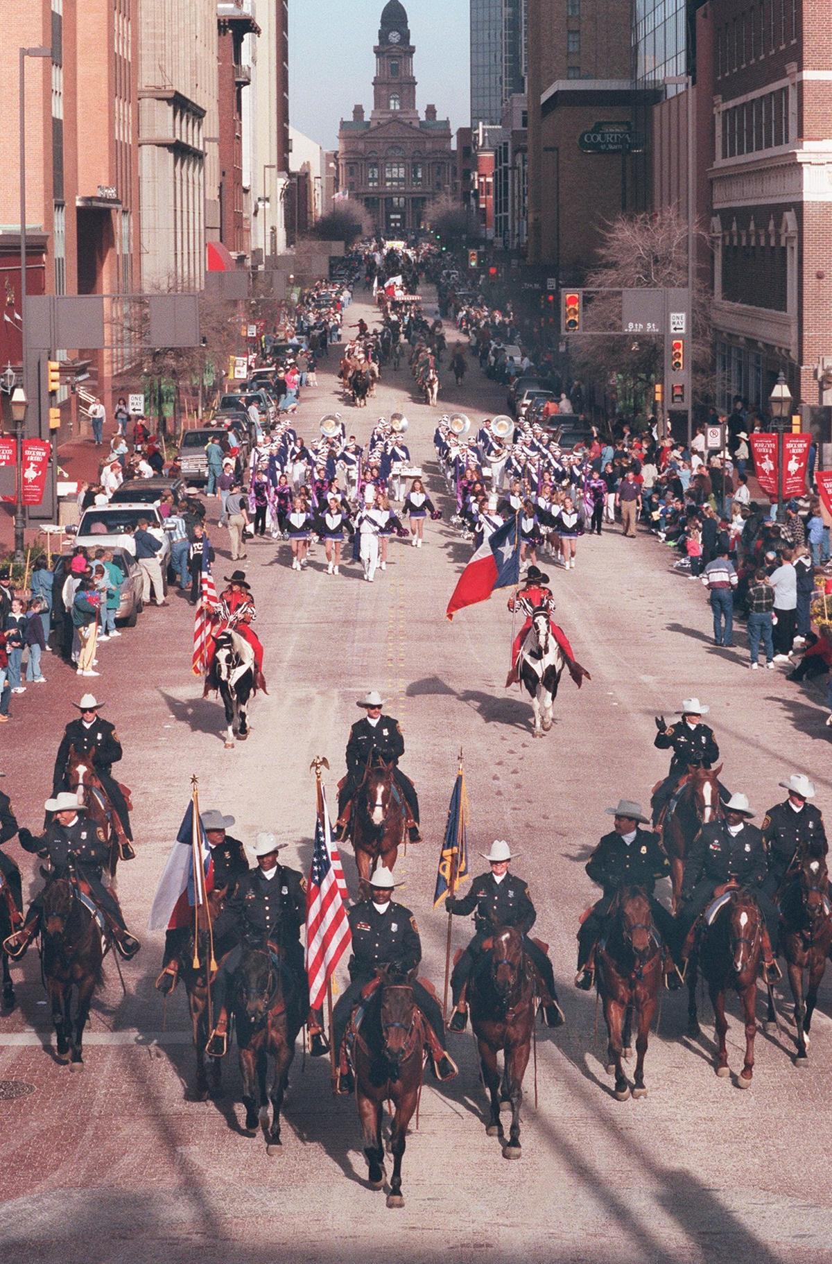 Jan. 22, 2000: Fort Worth police officers lead the beginning of the Stock Show parade.