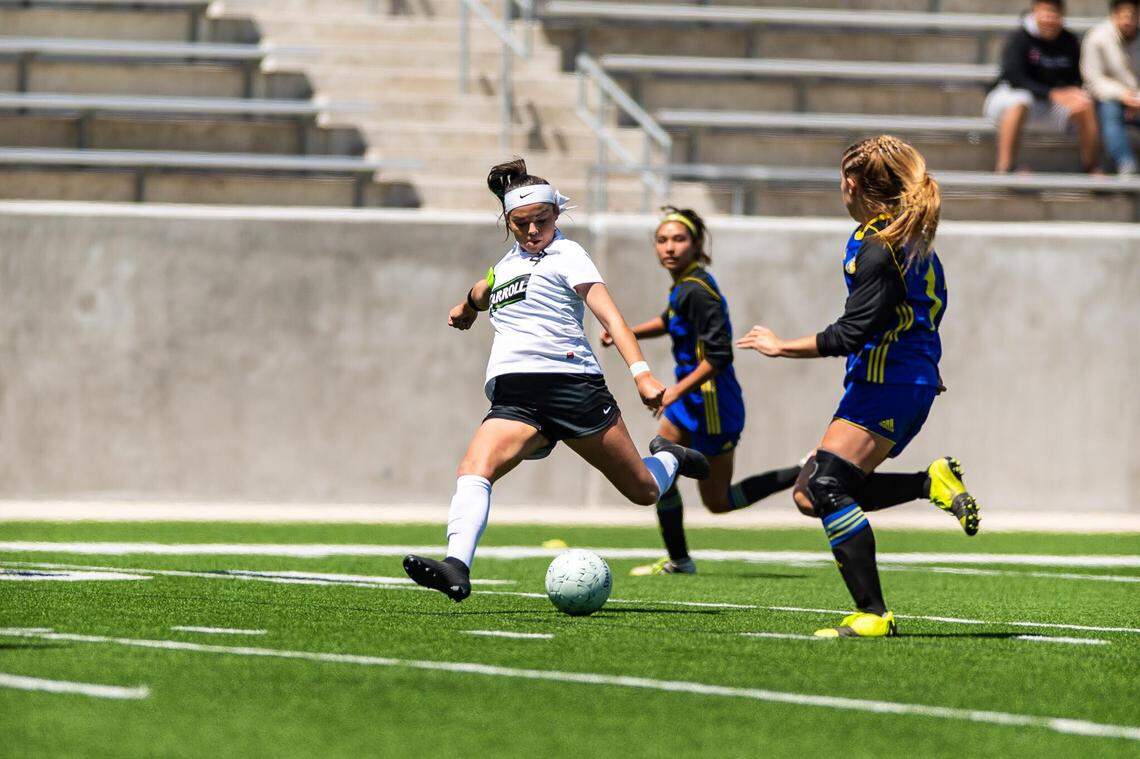 Carroll senior and Oklahoma signee Taylor Tufts scored two goals during a 3-0 win over Frenship in the 6A Region I semifinals Friday April 12, 2019 at McKinney ISD Stadium.