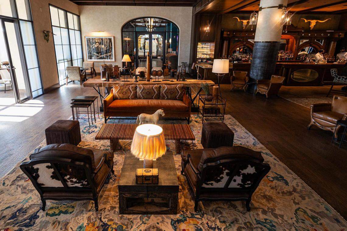 One of the lounging areas in the lobby at the new Bowie House hotel in Fort Worth on Tuesday, Nov. 28, 2023.