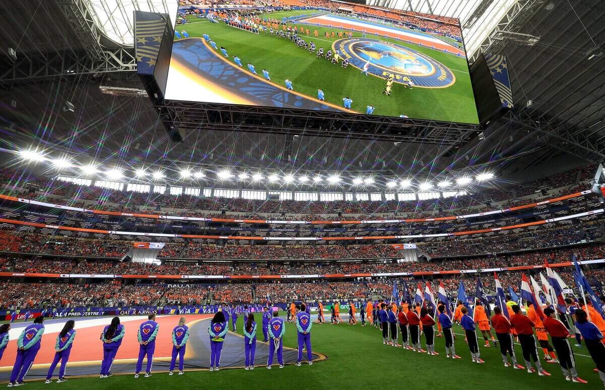 The Japanese and Dutch teams take the field for the first World Cup game at Dallas Stadium on Sunday, June 14, 2026, at Dallas Stadium in Arlington.