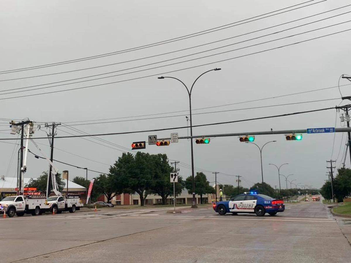 Police said Matlock Road between Arbook Boulevard and Mayfield Road was closed after storms caused damage in the area in Arlington on Sunday afternoon.