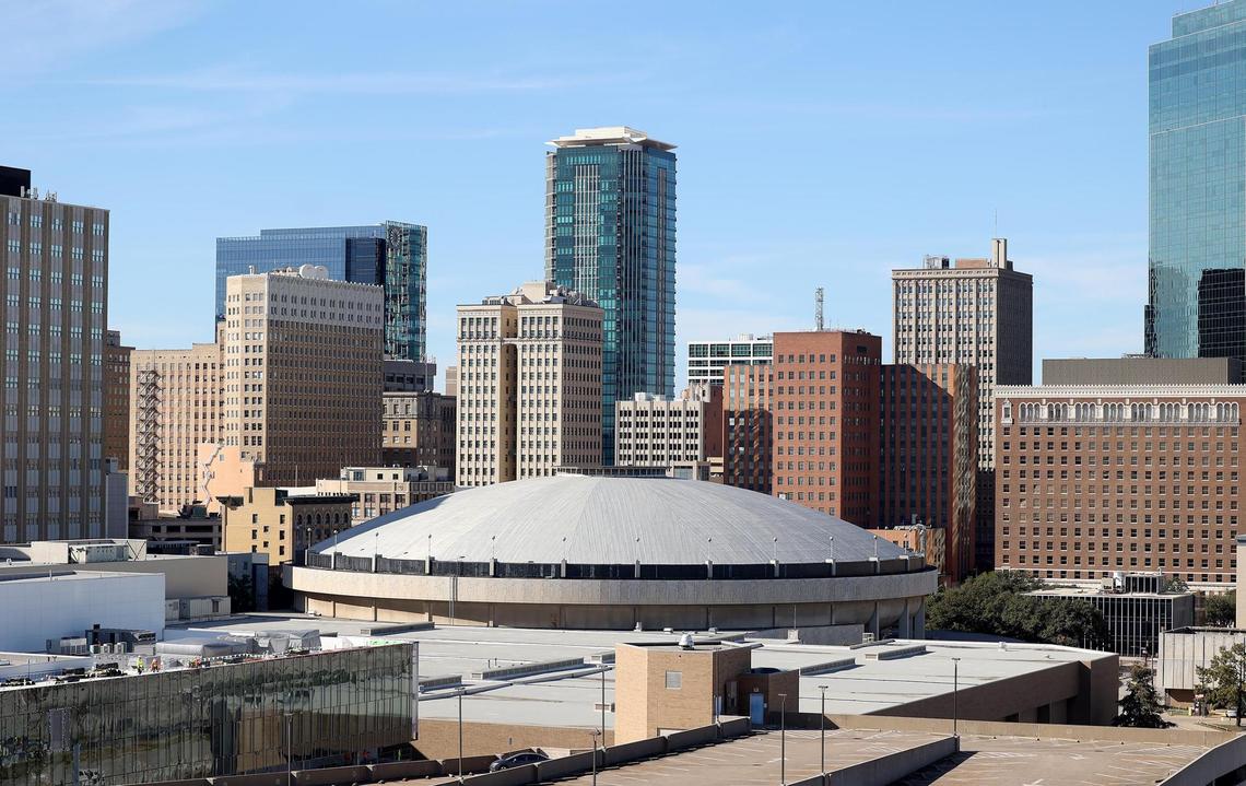 A view of downtown Fort Worth from the top floor of the Texas A&M-Fort Worth Law and Education Building currently under construction on Nov. 11.