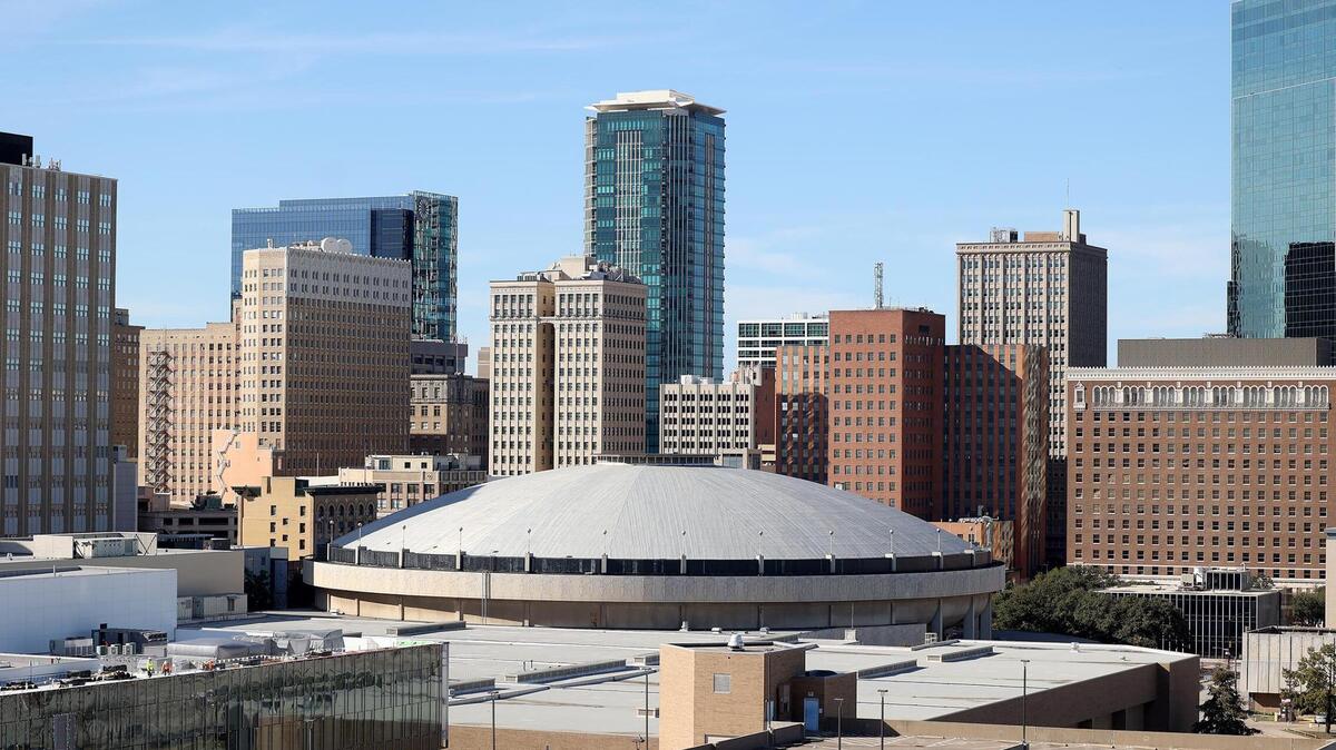 A view of downtown Fort Worth in 2024, with the convention center in the foreground.