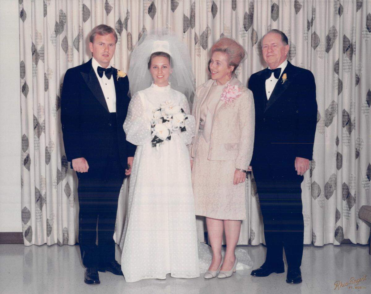 Five months before his death, Eddie Belcher (far left), was an attendant in the wedding of his sister, Becky Schraeder. Also pictured is his parents, Irmgard and Earl Belcher.
